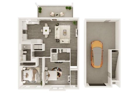 Floor plan for 2 beds, 2 baths, 1189 sqft